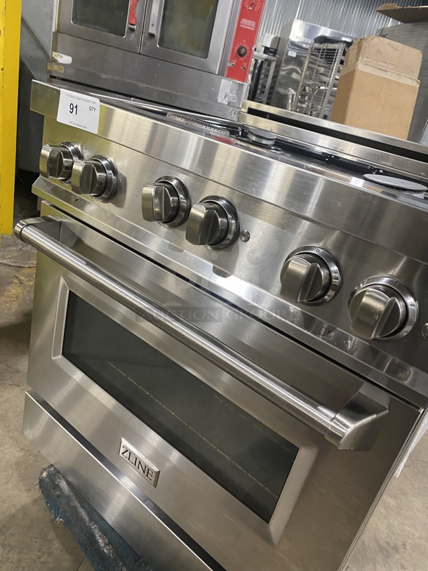ZLINE Gas Powered 4 Burner Stove! With Oven Underneath! Stainless Steel! On Legs! MODEL: RG30 SN:20082976013! - Image 7 of 10