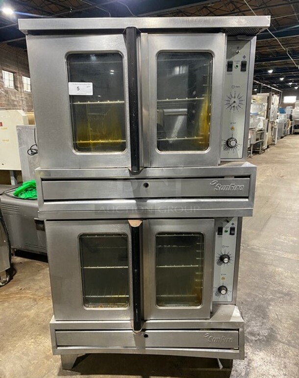 Sunfire Commercial Natural Gas Powered Double Deck Convection Oven! With View Through Doors! Metal Oven Racks! All Stainless Steel! 2x Your Bid Makes One Unit! MODEL ICOE10M SN:1102230000951 208V 3PH