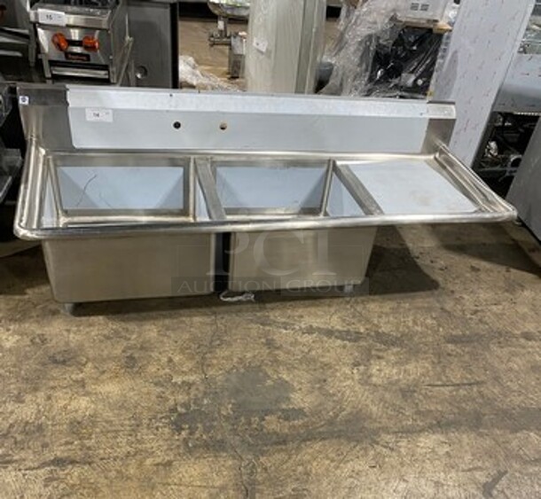 NEW! All Stainless Steel Heavy Duty 16Gage Commercial 2 Compartment Dish Washing Sink! With Back Splash! 