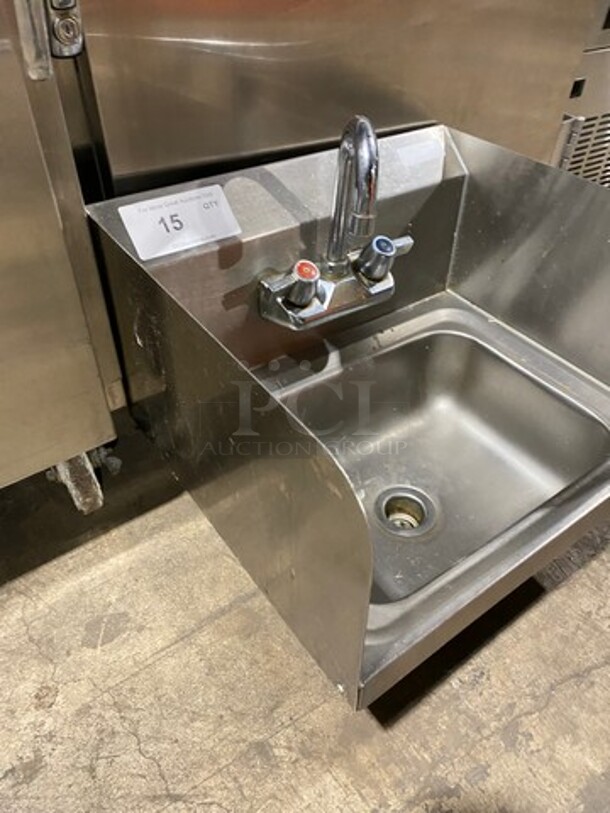 Commercial Hand Sink! With Back And Side Splashes! With Faucet And Handles! All Stainless Steel! - Image 3 of 7