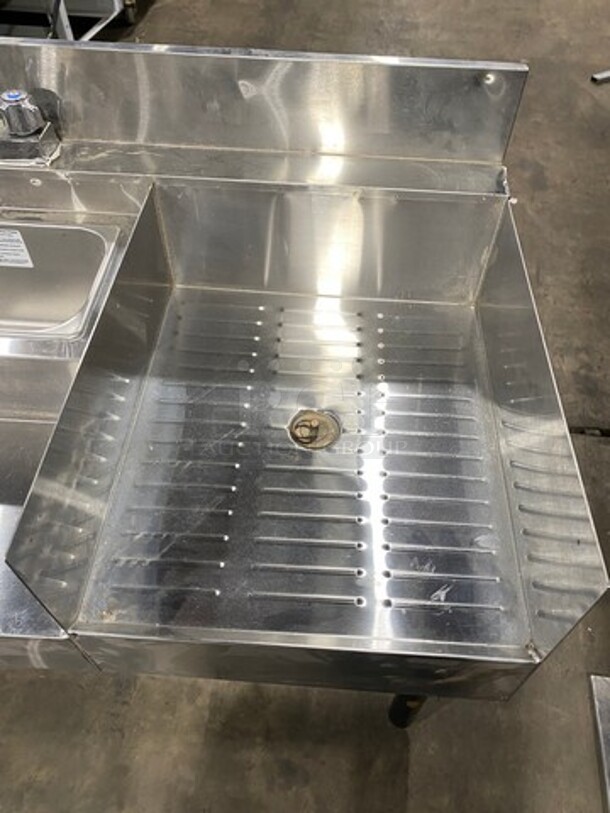 Supreme Metal Commercial Undercounter Ice Bin/ Bartender Cocktail Station! With Built In Hand Sink! With Faucet And Handles! With Drainboard! Drain Board Has Side Splashes! With Back Splash! All Stainless Steel! On Legs! - Image 6 of 10