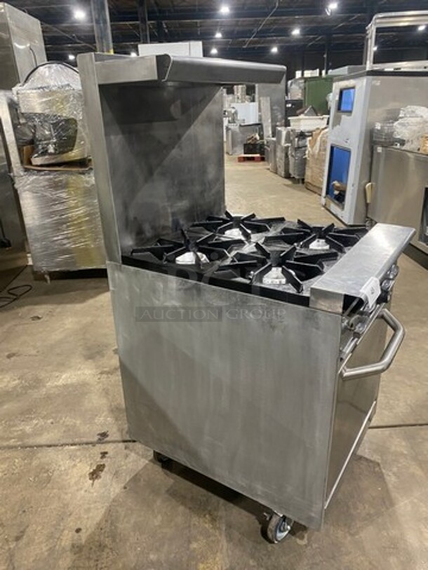 CSG Commercial Natural Gas Powered 4 Burner Stove! With Raised Back Splash! With Oven Underneath! Stainless Steel Body! On Casters! - Image 2 of 10