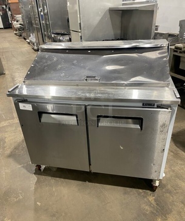 Cool Tech Commercial Refrigerated Sandwich Prep Table! With 2 Door Storage Space Underneath! All Stainless Steel! On Casters! Model: CTR48BMB SN: D025421 120V 60HZ 1 Phase