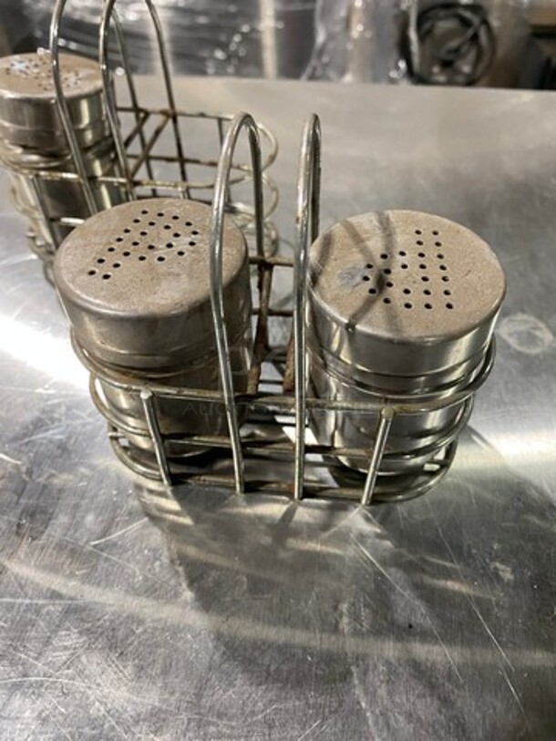 ALL ONE MONEY! Metal Countertop Condiment Caddy! With Commercial Salt And Pepper Shakers! - Image 2 of 4