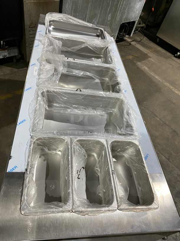 NEW! NEVER USED! Bayonne Commerical 5 Bay Cold Pan/Cold Food Buffet Counter! With Folding Serving Counter! With 2 Shelf Storage Underneath! All Stainless Steel! On Legs! Model: CPM-72 SN:7195 120V 60HZ 1 Phase - Image 5 of 12