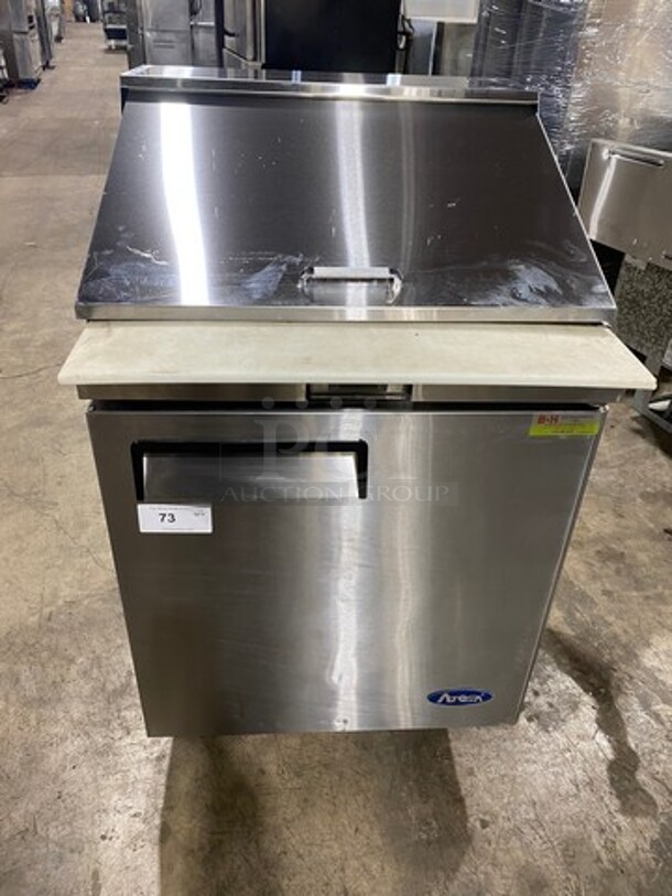 Atosa Commercial Refrigerated Sandwich Prep Table! With Commercial Cutting Board! With Single Door Storage Space! Poly Coated Rack! All Stainless Steel! On Casters! Model: MSF8301 SN: MSF830104216101500C40036 115V 60HZ 1 Phase