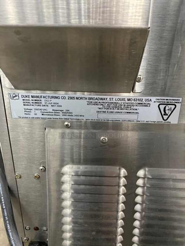 2009 Duke Commercial Countertop Turbo Oven! All Stainless Steel! Model: DG2P SN: 97JIJF0004 208/240V 60HZ 1 Phase - Image 9 of 11
