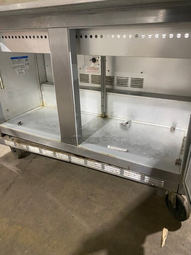 Beverage Air Commercial Refrigerated Sandwich Prep Table! With Commercial Cutting Board! With 2 Door Underneath Storage Space! All Stainless Steel! On Casters! Model: SP4818M SN: 6810332 115V 60HZ 1 Phase - Image 6 of 9