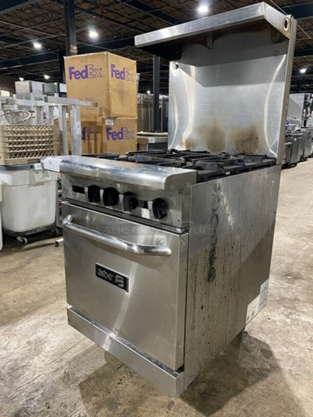 LATE MODEL! 2022 Asber Commercial Natural Gas Powered 4 Burner Stove! With Raised Back Splash And Salamander Shelf! With Oven Underneath! All Stainless Steel! On Casters! Model: AER424NG SN: 8102557218 - Image 8 of 10