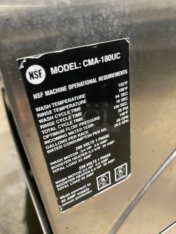 CMA Commercial Undercounter Dishwasher! All Stainless Steel! Model: CMA180UC 208V 60HZ 1 Phase - Image 7 of 8