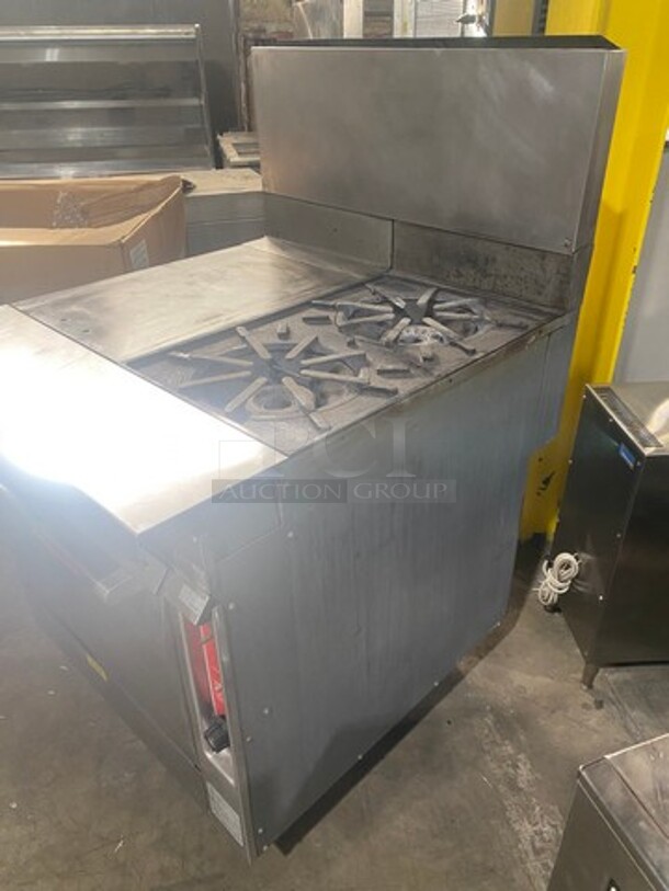 Vulcan Commercial Natural Gas Powered French Top/ Hot Plate Stove With Right Side 2 Burner! With Raised Back Splash! With Oven Underneath! All Stainless Steel! On Legs! Model: GH7245 SN: 481109901AT - Image 3 of 12