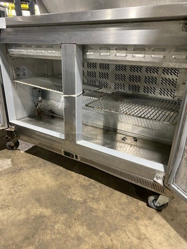 Migali Commercial Refrigerated Mega Top Sandwich Prep Table! With 2 Door Storage Space Underneath! Poly Coated Racks! All Stainless Steel! On Casters! Model: G3SP4812 SN: 10120088M 115V 60HZ 1 Phase - Image 5 of 9