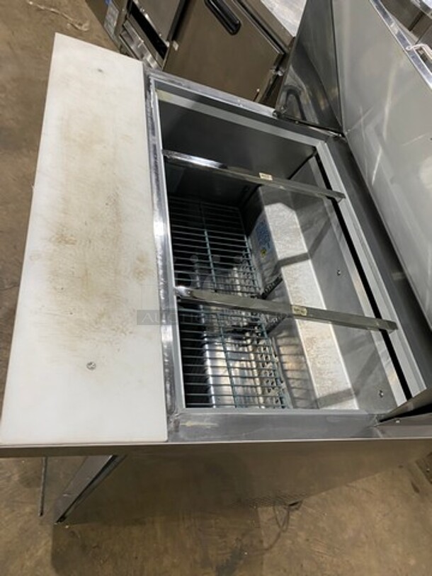 Universal Coolers Commercial Refrigerated Sandwich Prep Table! With 2 Door Storage Space Underneath! With Poly Coated Rack! All Stainless Steel! On Casters! Model: SC36BMI SN: 6733424419111105 115V - Image 8 of 10