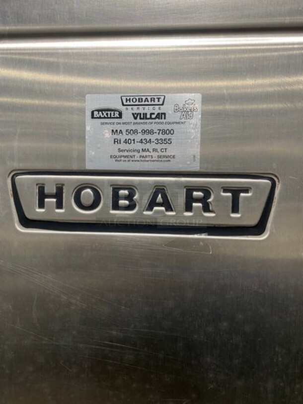 WOW! Hobart Commercial Pass-Through Dishwasher! All Stainless Steel! On Legs! With Left And Right Side Dish Washing Table! With Back Splash! On Legs! Model: AM12 SN: 12045138 200/240V 60HZ 1 Phase! Measurements Are With Tables In Place!  - Image 8 of 11