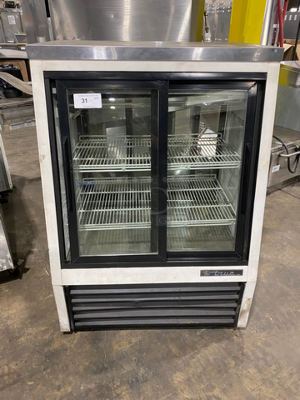 COOL! True Commercial Refrigerated Deli Display Case! With Front & Back Sliding Access Glass Doors! With Poly Coated Racks! Model: TSID364 SN: 8394504 115V 60HZ 1 Phase
