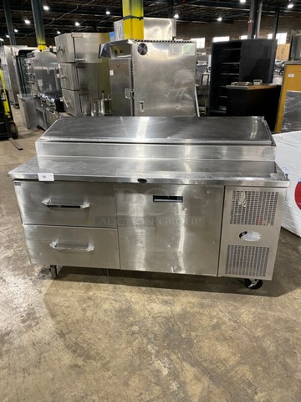 Randell Commercial Refrigerated Pizza Prep Table! With Single Door Storage Space! With 2 Drawers Underneath! All Stainless Steel! On Casters! Model: 8268N 115V 60HZ 1 Phase