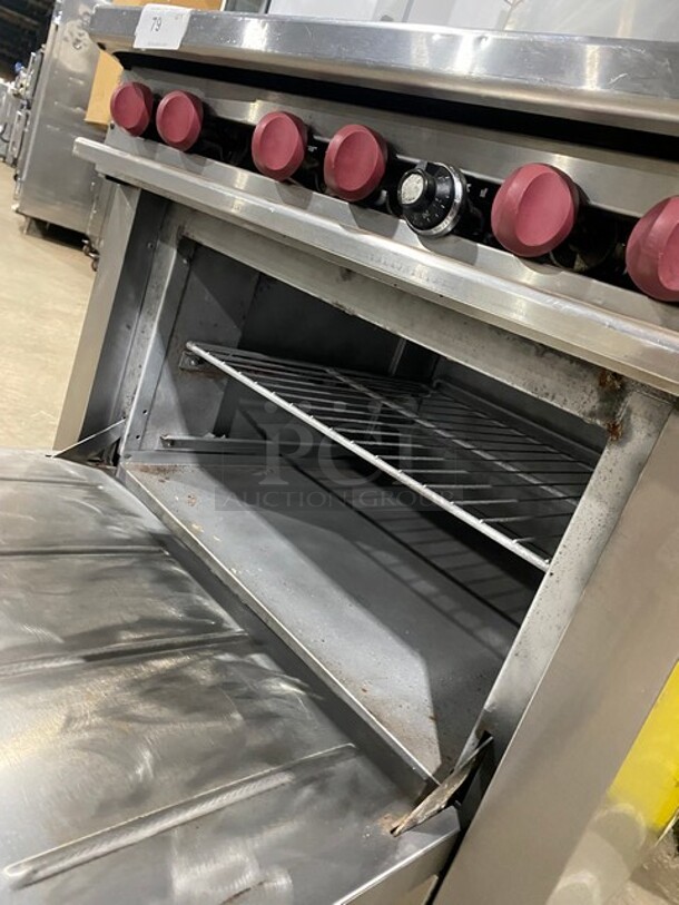 Nice! 2016 Therma Tek Natural Gas Powered 6 Burner Range! With Full Size Oven Underneath! With Raised Back Splash! All Stainless Steel! On Legs! Working When Removed! - Image 7 of 8