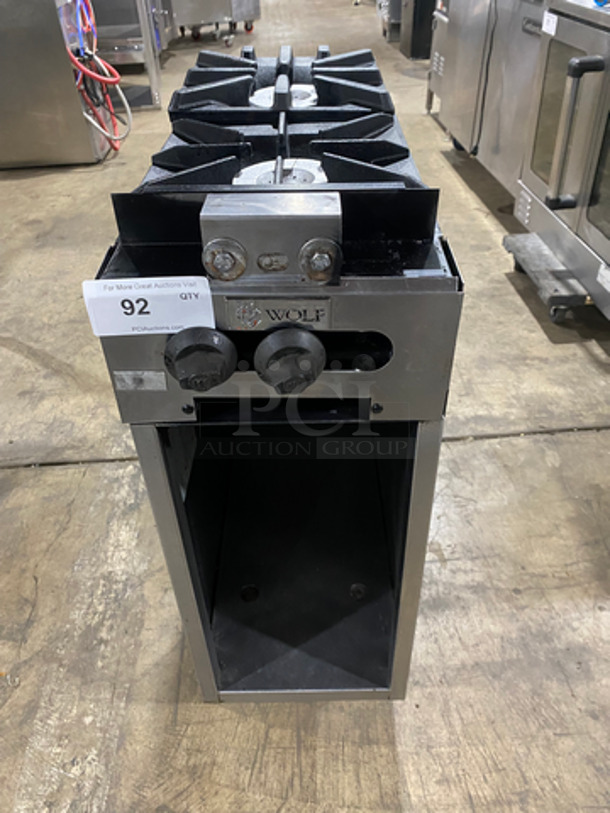 Wolf Commercial Natural Gas Powered 2 Burner Range! With Storage Space Underneath! All Stainless Steel! On Casters! Model: FB12