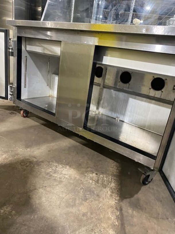 Leader Commercial Refrigerated Food Prep/Serve Station/Cold Pan! With Sneeze Guard! With 2 Door Underneath Storage Space! Stainless Steel Body! HAS BROKEN SIDE GLASS! Model ESLM60SC Serial NR11C0216B! 115V 1Phase! On Casters! - Image 5 of 10
