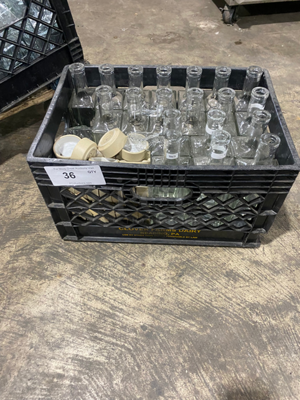 ALL ONE MONEY! Decorative Clear Glass Liquor Bottles! Includes Black Poly Crate!