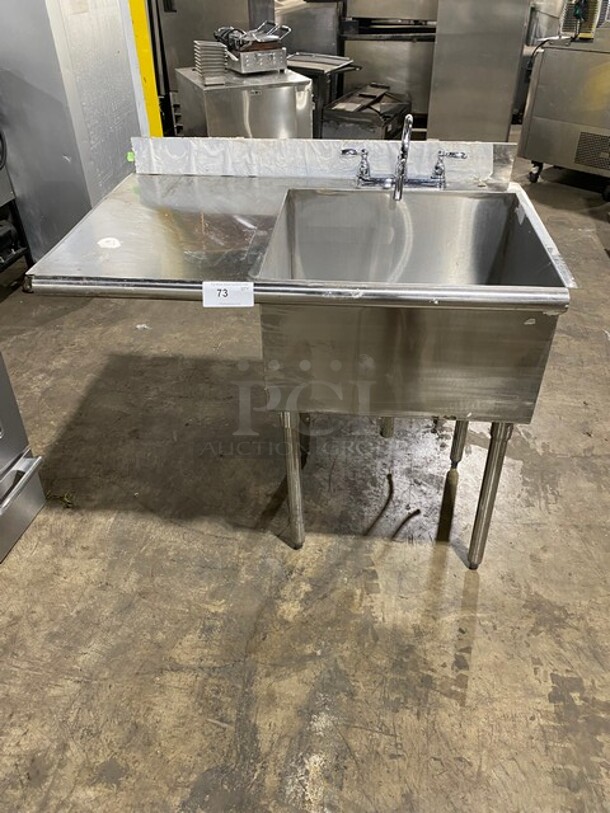 Commercial Single Compartment Dish Washing Sink! With Single Side Drain Board! With Faucet And Handles! With Back Splash! On Legs!