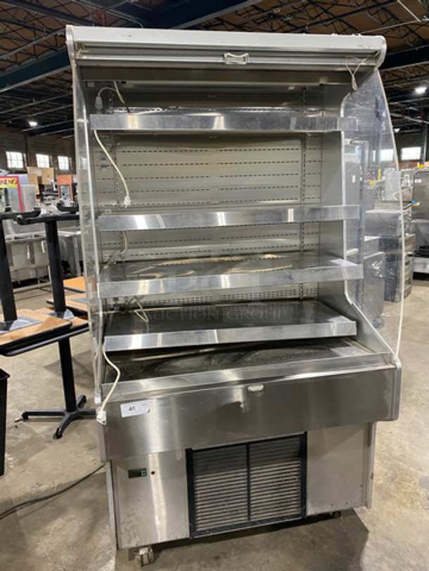 RPI Commercial Refrigerated Open Grab-N-Go Display Case! With Pull Down Front Cover! With Shelves! All Stainless Steel! On Casters! Model: SCRFC4878R SN: 05084552 115/208/230V 60HZ 1 Phase