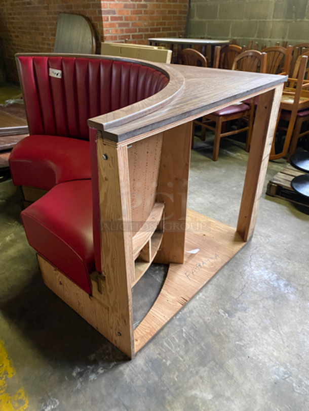 NEW! Single Sided Curved Red Cushioned Booth Seat! With Wooden Outline! Perfect For In The Corner Placement! 3x Your Bid! Can Be Connected With Any Of The Booths Listed! - Image 2 of 5