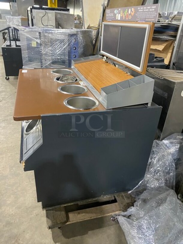 GREAT! Commercial Self-Service Waitress Station! With Announcement Chalk Board! With Dual Side Condiment Caddies! With Utensil Holders! With Assorted Size Cup Holders! Wooden Top And Stainless Steel Body! - Image 8 of 8