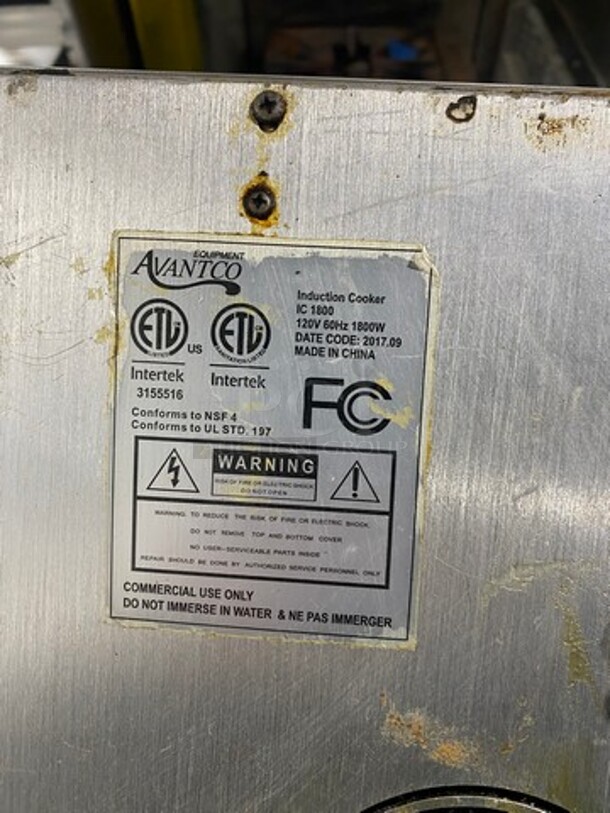 Avantco Commercial Countertop Electric Powered Single Burner Induction Range! All Stainless Steel Body! Model IC1800! 120V!  - Image 7 of 7