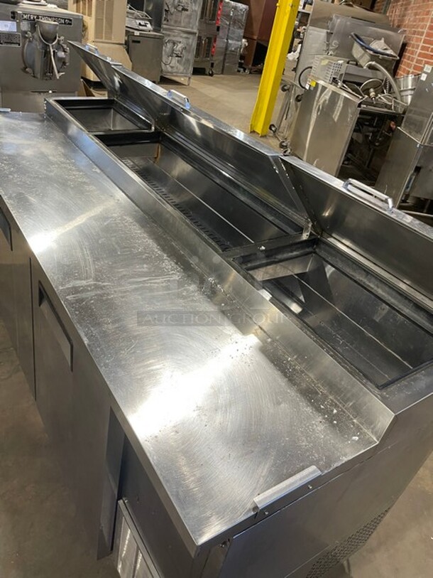 NICE! All Stainless Steel Commercial Refrigerated Pizza Prep Table! With 3 Door Refrigerated Storage Underneath! On Casters! 115V 1 Phase! - Image 5 of 12