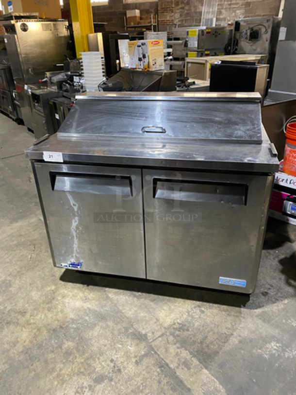 COOL! Turbo Air Commercial Refrigerated Sandwich Prep Table! With 2 Door Storage Space Underneath! With Poly Coated Racks! All Stainless Steel! On Casters! Model: MST48 115V 60HZ