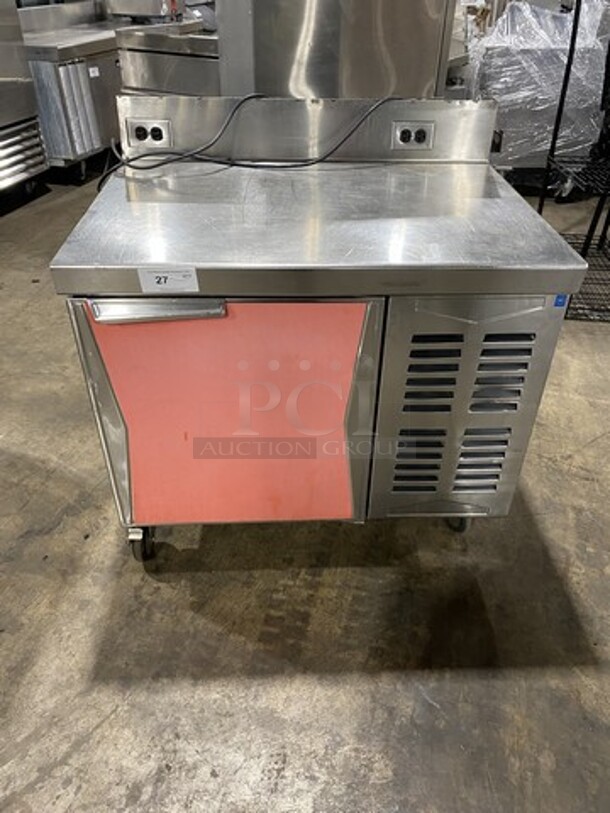 Delfield Custom Made One Door Lowboy Work Top Cooler! With Stainless Steel Top With Raised Back Splash! With Outlets! On Casters! 115V 1 Phase!