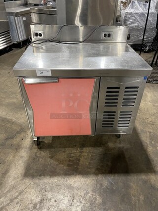 Delfield Custom Made One Door Lowboy Work Top Cooler! With Stainless Steel Top With Raised Back Splash! With Outlets! On Casters! 115V 1 Phase!