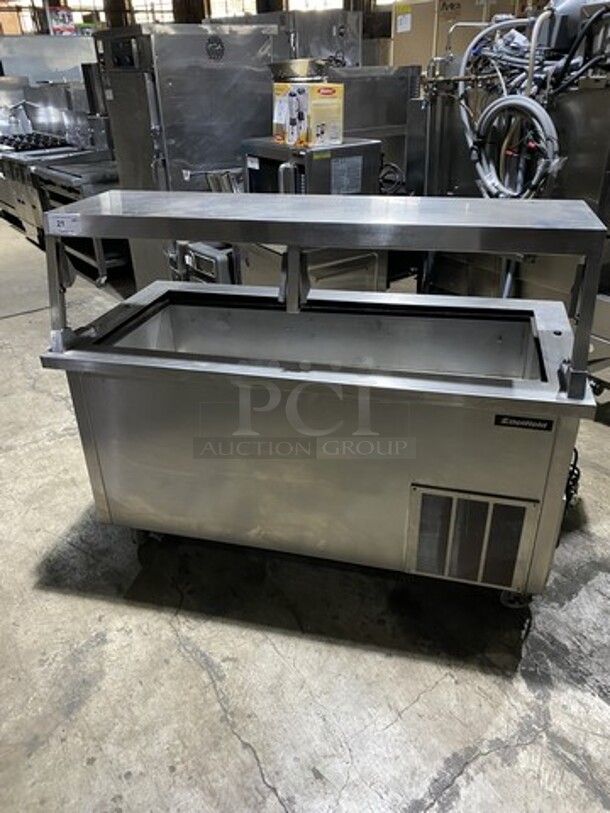 Delfield All Stainless Steel Refrigerated Cold Pan! With Stainless Frame For Sneeze Guard! With Fold Work/Prep Counter! With Underneath Storage! Model SCSC-60 Serial 81724910M! 115V 1 Phase! On Commercial Casters!