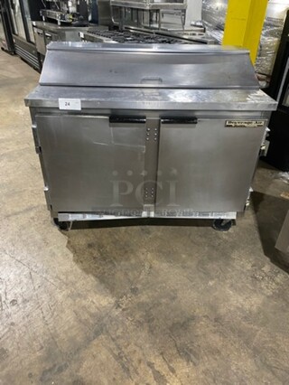 BEVERAGE AIR- SPE48-12 Stainless Steel Commercial Sandwich Salad Prep Table Bain Marie Mega Top, on Commercial Casters. 115 Volts, 1 Phase.