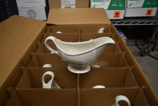 2 Boxes of 12 BRAND NEW! White Ceramic Gravy Boats. 2 Times Your Bid!