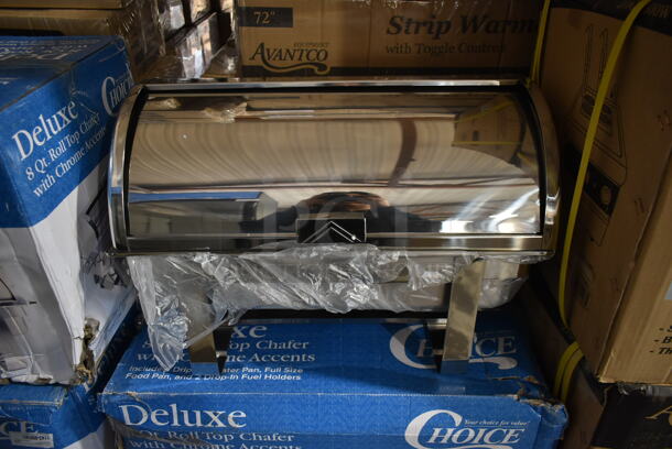 3 BRAND NEW SCRATCH AND DENT! Choice 407RTCHROM Stainless Steel Commercial Countertop 8 Quart Roll Top Chafing Dish. 3 Times Your Bid! - Image 1 of 5