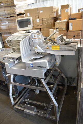 2021 Bizerba VSI330 F Stainless Steel Commercial Floor Style Meat Slicer Stacker. 120 Volts, 1 Phase. Tested and Stack Function and Screen Powers On But Requires Connection to Network / Admin Override From Bizerba Support To Work