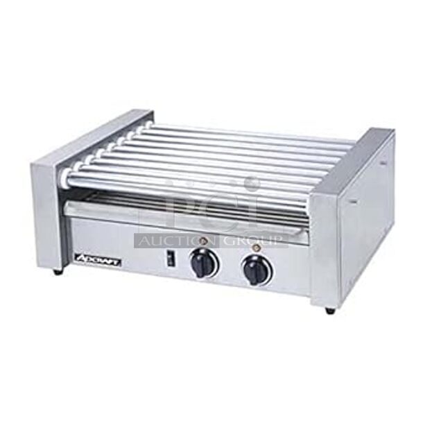 BRAND NEW SCRATCH AND DENT! Adcraft RG-09 Stainless Steel Commercial Countertop Hot Dog Roller Grill. 120 Volts, 1 Phase. Tested and Working!