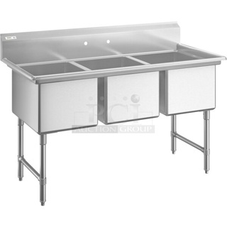 BRAND NEW SCRATCH AND DENT! Regency 600S31824 16 Gauge Stainless Steel Three Compartment Commercial Sink - 24" x 18" x 14" Bowls