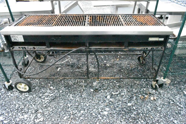 Lazy Man A Metal Commercial Propane Gas Powered Charbroiler Grill on Commercial Casters. 18,000 BTU.  - Image 1 of 7