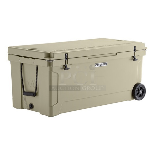 BRAND NEW SCRATCH AND DENT! CaterGator CG170TANW Tan 170 Qt. Mobile Rotomolded Extreme Outdoor Cooler / Ice Chest - Image 1 of 7