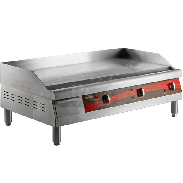 BRAND NEW SCRATCH AND DENT! Avantco 177EG36N Stainless Steel Commercial Countertop Electric Powered Flat Top Griddle. 208/240 Volts, 3 Phase. 