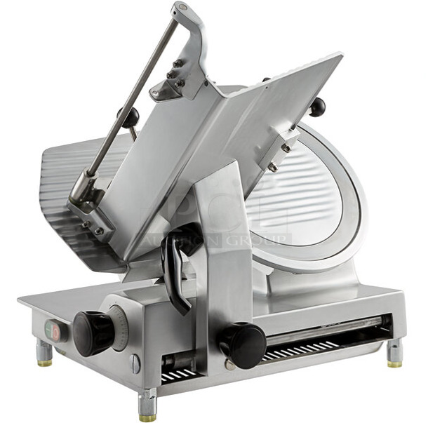 BRAND NEW SCRATCH AND DENT! Avantco 177SL713MAN Stainless Steel Commercial Countertop Medium Duty Meat Slicer. 120 Volts, 1 Phase. Tested and Working! - Image 1 of 7
