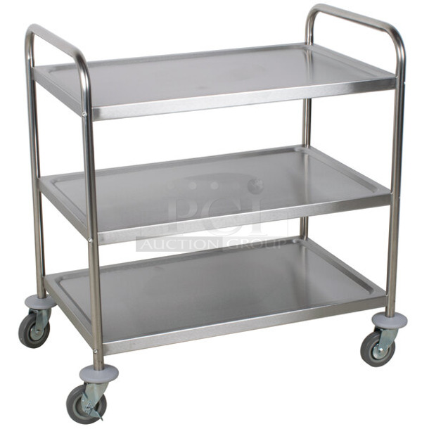 BRAND NEW SCRATCH AND DENT! Lancaster Table & Seating 922T20030 33 3/4" x 21" x 37" Knocked Down 18 Gauge Stainless Steel 3 Shelf Utility Cart - Image 1 of 2