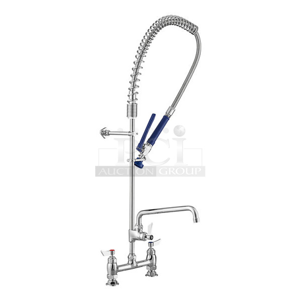 BRAND NEW SCRATCH AND DENT! Waterloo 750PRD812 1.15 GPM Deck-Mounted Pre-Rinse Faucet with 8" Centers and 12" Add-On Faucet - Image 1 of 4