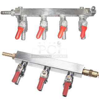 BRAND NEW SCRATCH AND DENT! Lot of Beverage-Air 402-191A 4-Way Draft Manifold with 1 Inlet and Beverage-Air 402-189A 3-Way Draft Manifold with 1 Inlet