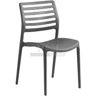 8 BRAND NEW SCRATCH AND DENT! Lancaster Table & Seating 427CRESINSCH Allegro
Charcoal Stackable Resin Side Chair. 8 Times Your Bid!