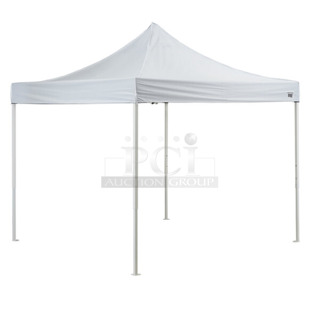 BRAND NEW SCRATCH AND DENT! Backyard Pro Courtyard Series 10' x 10' White Straight Leg Steel Instant Pop Up Canopy Tent