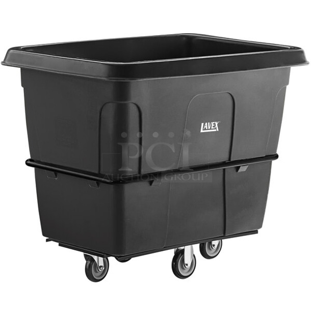 2 BRAND NEW SCRATCH AND DENT! Lavex 47516DHTUBBK 16 Cubic Foot Black Leakproof Cube Truck (1000 lb. Capacity) w/ 30 Chair Backs. 2 Times Your Bid! - Image 1 of 7